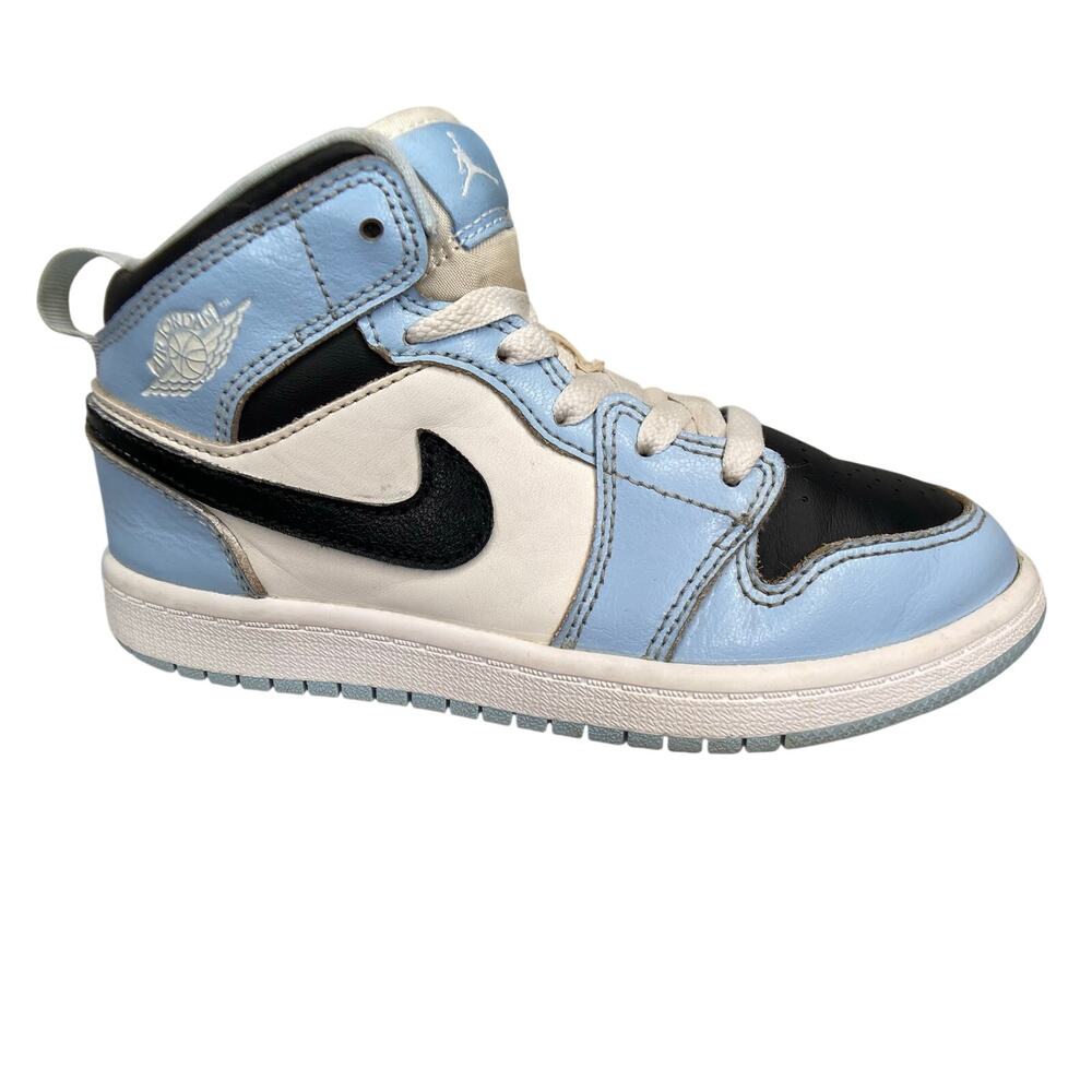 Nike Air Jordan 1 Mid "Ice Blue" Sneakers Boys Sz 1 White Blue